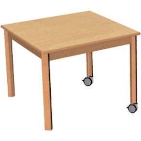 Quadrat-Tisch, 60x60 cm, Buche Massivholz STAW, mit Rollenmix