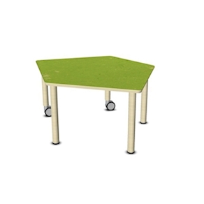 Fünfeck-Tisch klein GROW-UPP Holz-Rollenmix, Linoleum