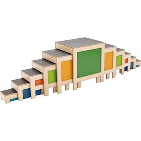 Hockertreppe bunt, 11 Teile mit farbigen Seiteneinsätze