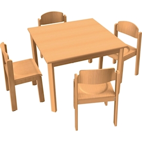 Stuhl-Tisch-Kombination 4 für Kindergarten, 80 x 80 cm