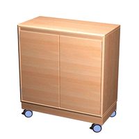 Materialschrank mit Doppeltür und Rollen, mit 2 Einlegeböden,Massivholz Birke, B 80 x H 80 x T 40 cm