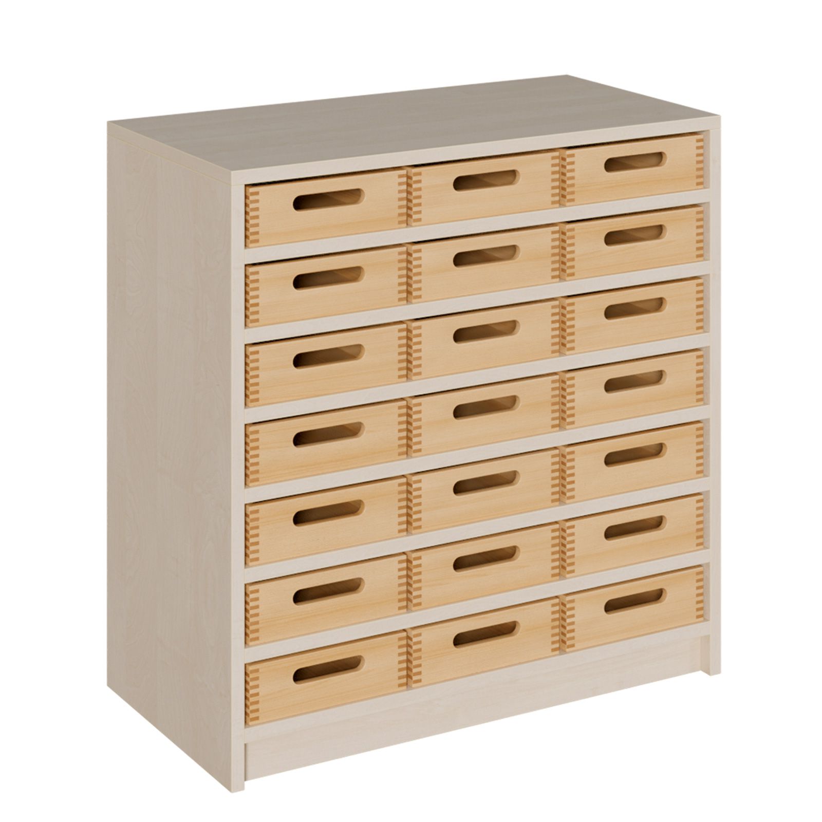 Schrank mit 21 flachen Massivholzkästen, B 78 x H 80 x T 40 cm