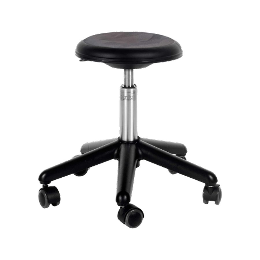 Genito Hocker auf Rollen mit Gaslift,
Kunstleder schwarz, höhenverstellbar von 30-38
Rollen Ø 60mm mit weicher Lauffläche