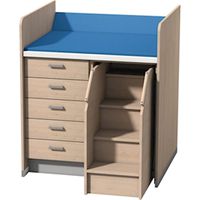 Wickelanlage mit 5 Schubkästen Aufstieghilfe rechts, B 103,8 x H 115 x T 90cm, Wickelhöhe 92 cm