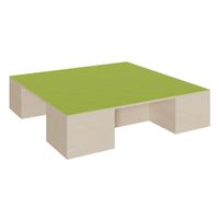 Linoleumpodest mit 2 Garagen für Rollkästen, B 150 x H 35 x T 150 cm