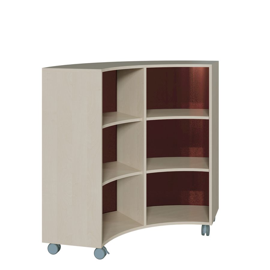 Viertelkreisschrank auf Rollen mit Plexiglasrückwand, B 140 x H 122,5 x T 57 cm