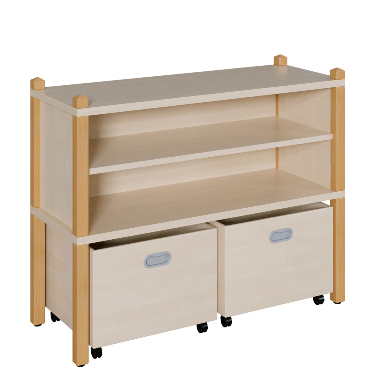 Stollenregal mit hoher Sockelnische, 2 Rollkästen, 1 Einlegeboden, B 106 x H 80 x T 40 cm