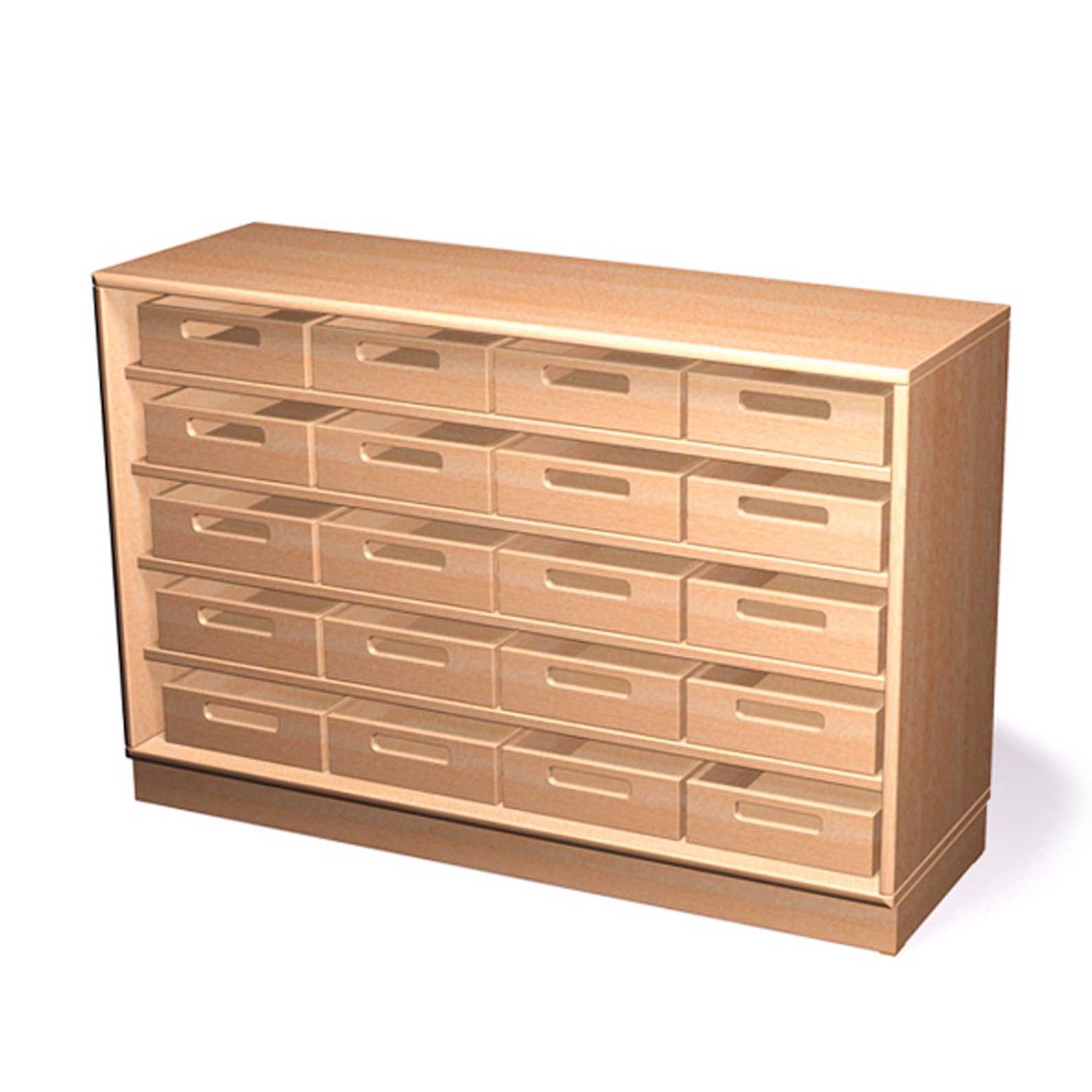 Schrank mit 20 Eigentumskästen mit Sockel, Massivholz Birke, B 120 x H 80 x T 40 cm