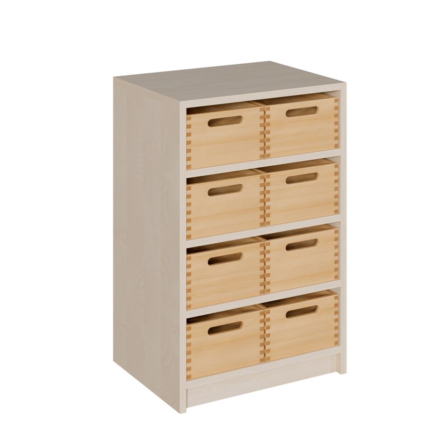 Schrank mit 8 hohen Massivholzkästen, B 52 x H 80 x T 40 cm