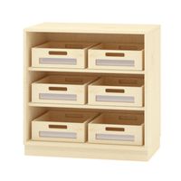 Schrank mit 6 Acryl-Materialkästen, mit Rollen, B 80 x H 80 x T 40 cm, Furnier