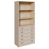 460.002.185K - Schrank mit 5 Schubladen, oben Regal mit 2 Einlegeböden, B 78 x H 180 x T 40 cm