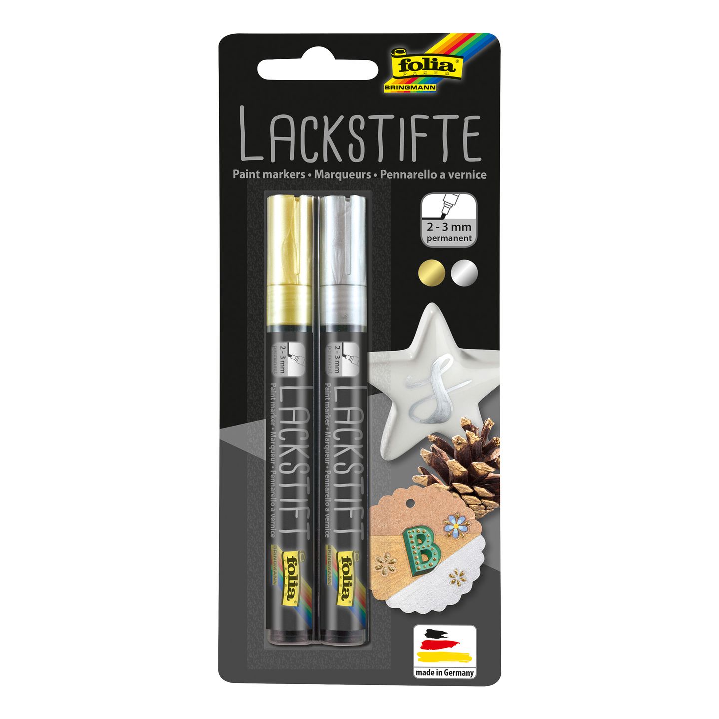 Lackstifte Gold + Silber, 2-3 mm