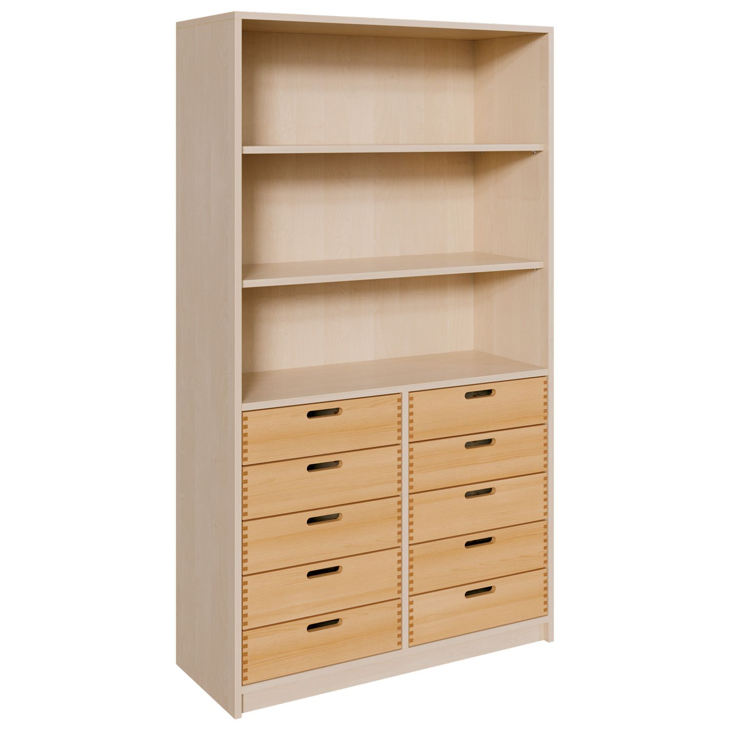 Schrank mit 10 Massivholzkästen und 2 Einlegeböden, B 102 x H 180 x T 40 cm