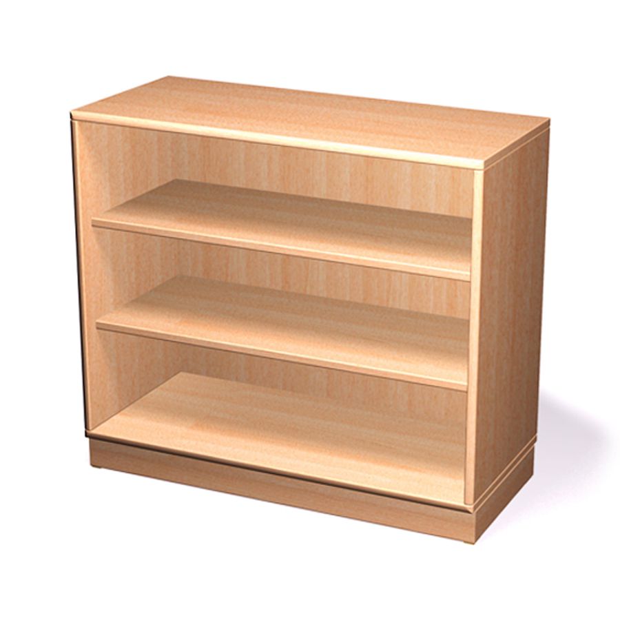 Materialschrank offen mit Sockel und 2 Einlegeböden, Massivholz Birke, B 90 x H 80 x T 40 cm