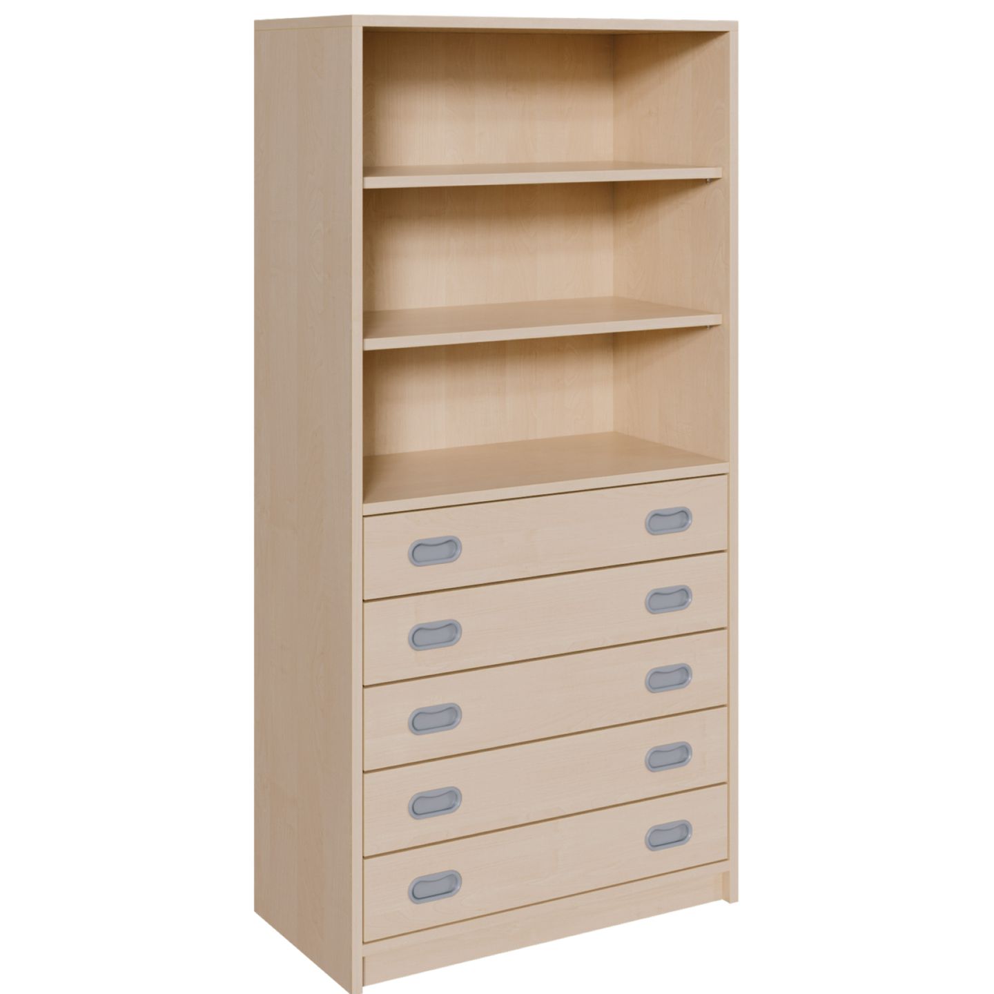 Schrank mit 5 Schubladen, oben Regal mit 2 Einlegeböden, B 78 x H 160 x T 40 cm
