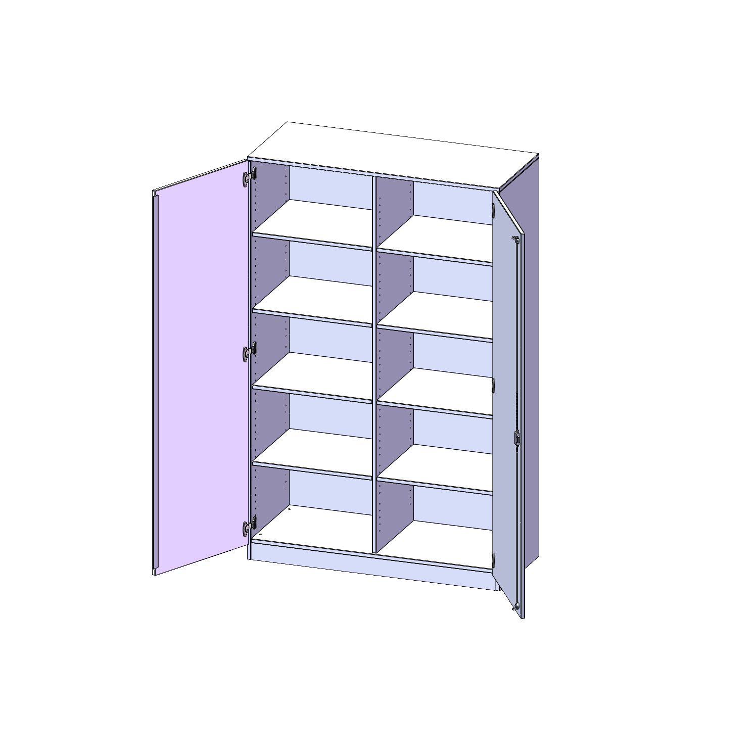 Schrank mit Sockel und 2 Türen abschliessbar, Mittelwand, 8 Einlegeböden, B 120 x H 190 x T 60 cm