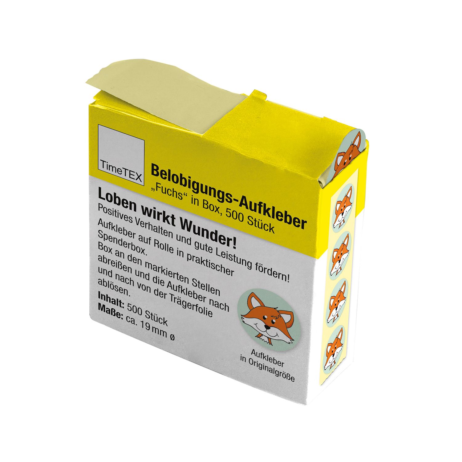 Belobigungs-Aufkleber Fuchs in Spender-Box, 500 Stück