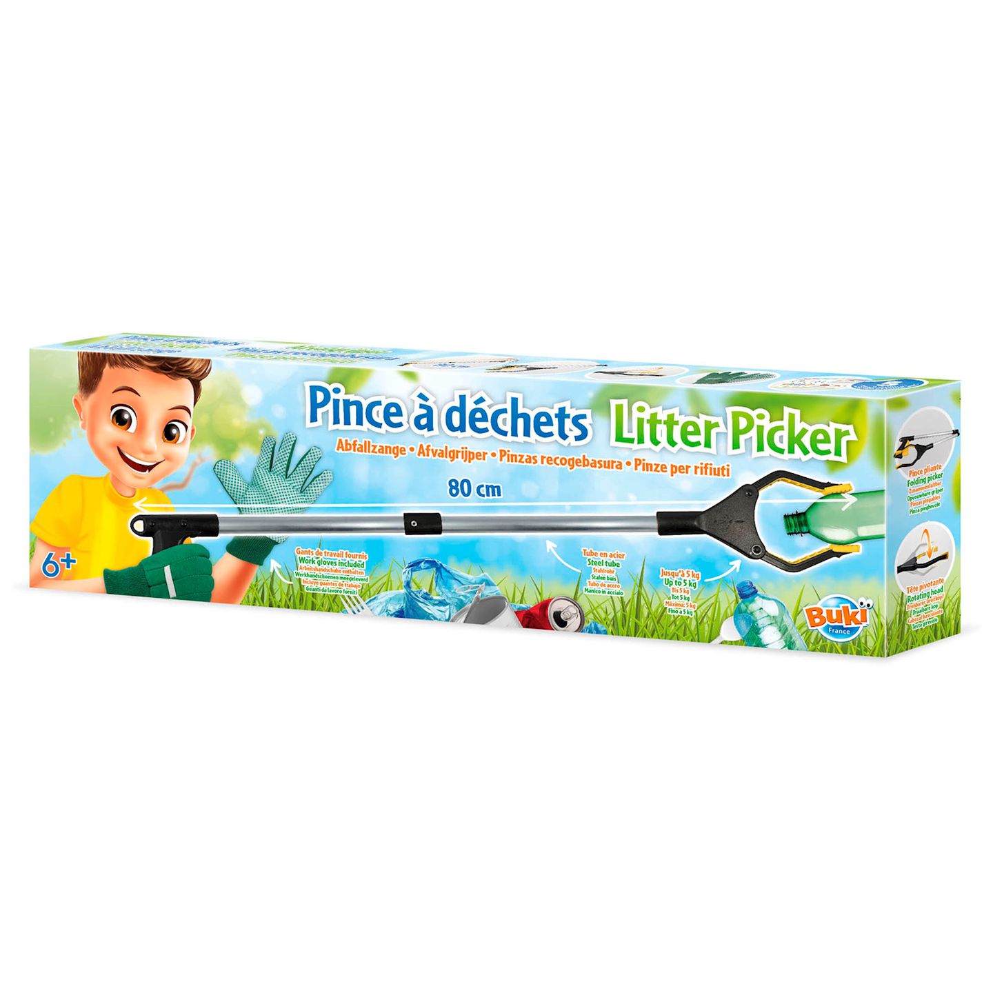 Abfallzange mit Handschuhen