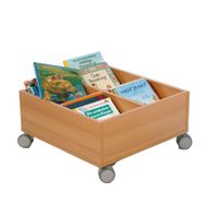 Bücherkiste auf Rollen mit 4 Fächer, B 60 x H 32 x T 60 cm