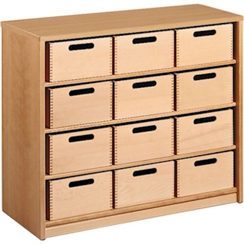 Schrank mit 12 Materialkästen natur Forminant, B 100 x H 83,6 x T 39,4 cm, Buche Echtholz