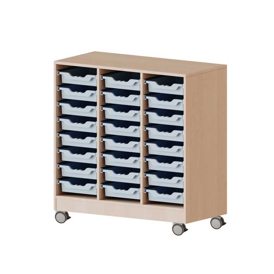 ErgoTray Regal mit Rollen und 24 flachen Boxen, B 104,5 x H 100 x T 50 cm