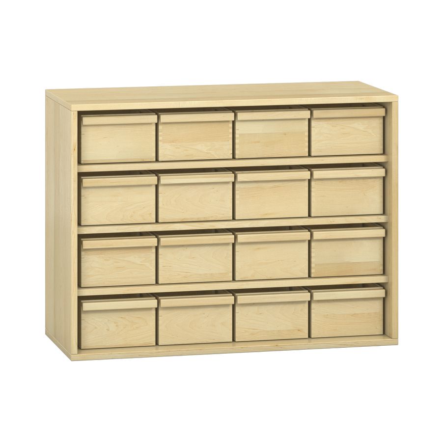 Pureo Materialschrank Furnier mit 16 Kästen, mit 3 Einlegeböden, B 100 x H 75 x T 42 cm