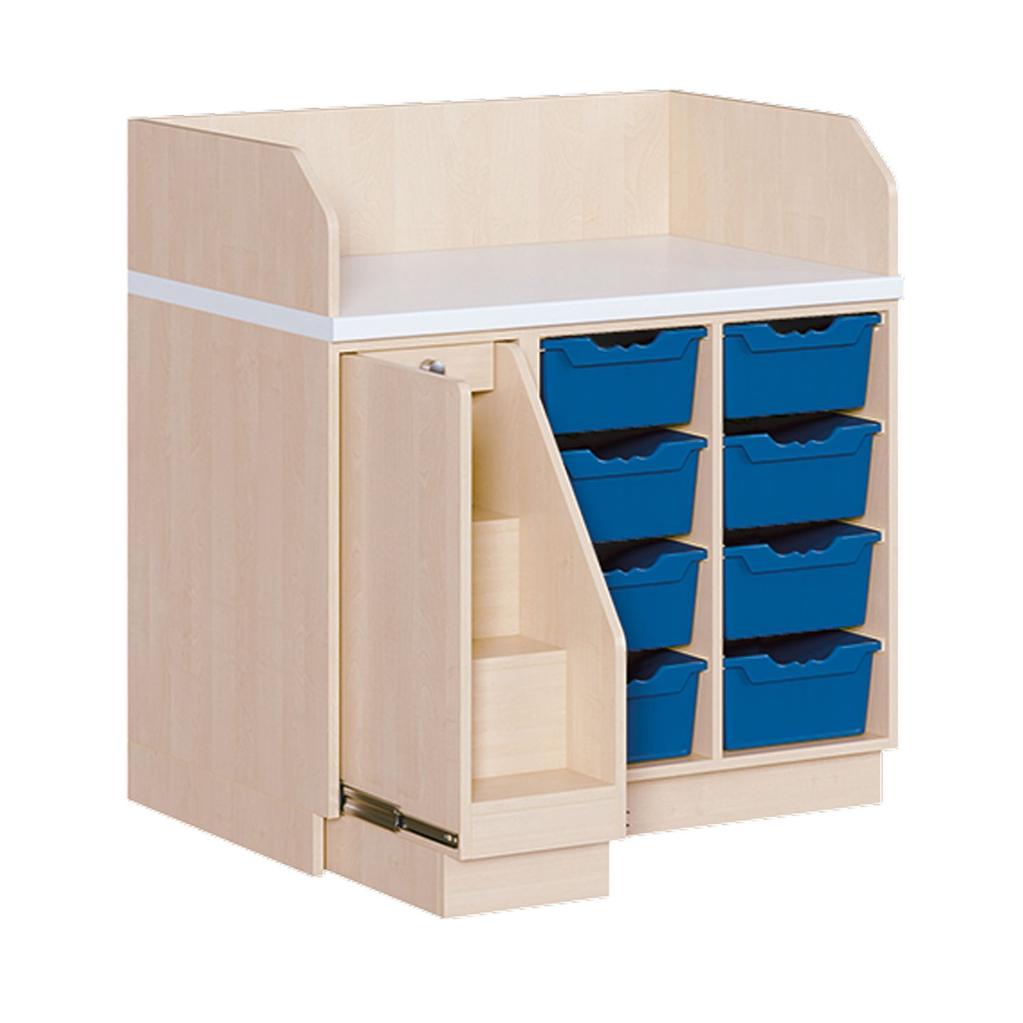 Wickelkommode mit 8 hohen Boxen, B 107 x H 113 x T 91,5 cm, dreireihig, Aufstieg links