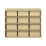 444.011.981K - Pureo Materialschrank Furnier mit 12 Kästen, mit 3 Einlegeböden, B 100 x H 75 x T 42 cm
