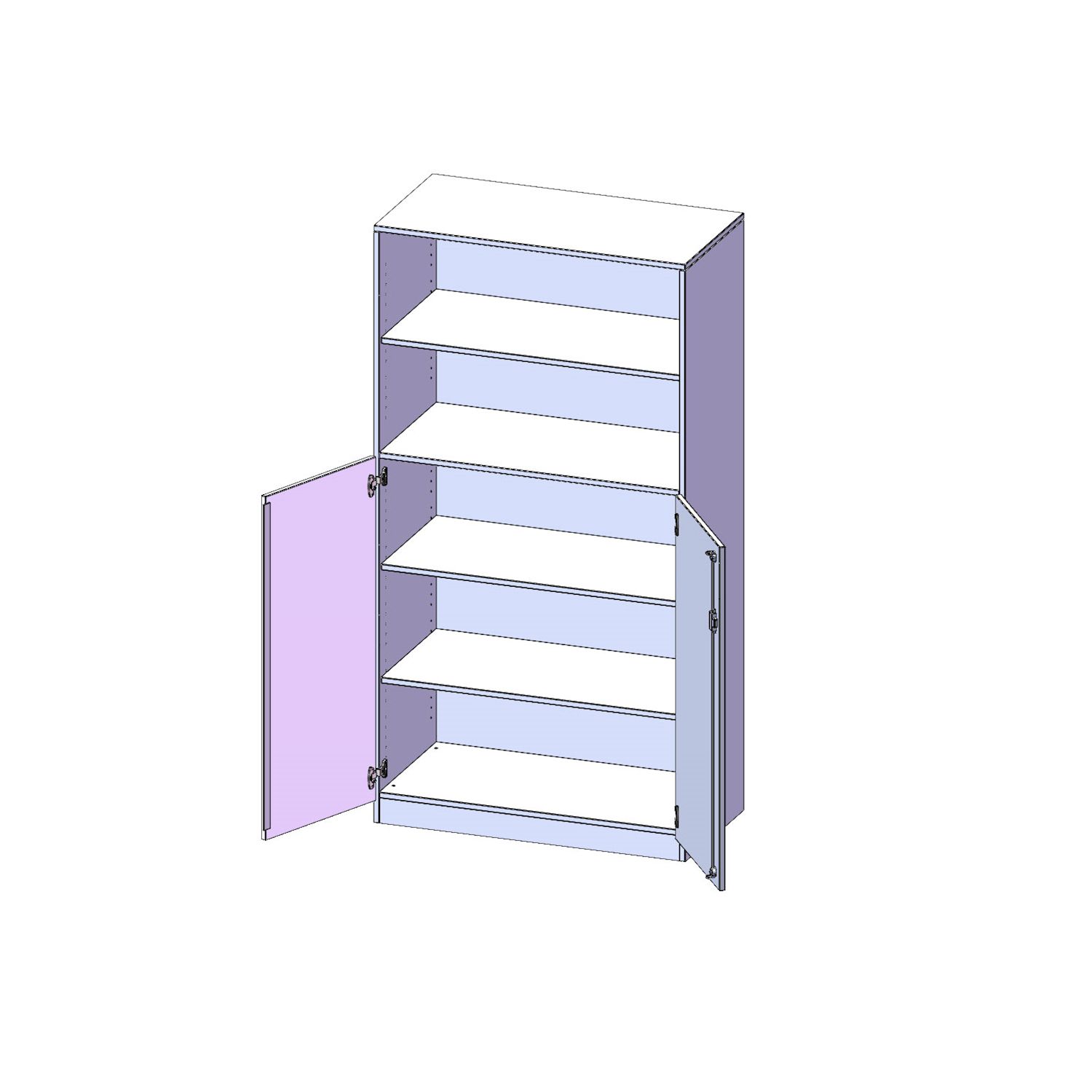 Schrank mit Doppeltüren unten und oben offenes Regal, B 100 x H 190 x T 40 cm