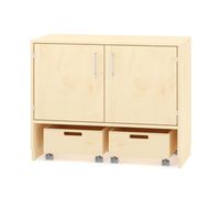 Bausteinschrank mit zwei Baustinwägen und Doppeltüren, Furnier, B 100 x H 80 x T 40 cm