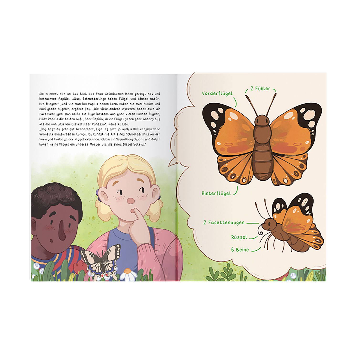 Pädagogisches Kinderbuch "Lou, Lisa und die Schmetterlinge – Eine aufregende Verwandlung"