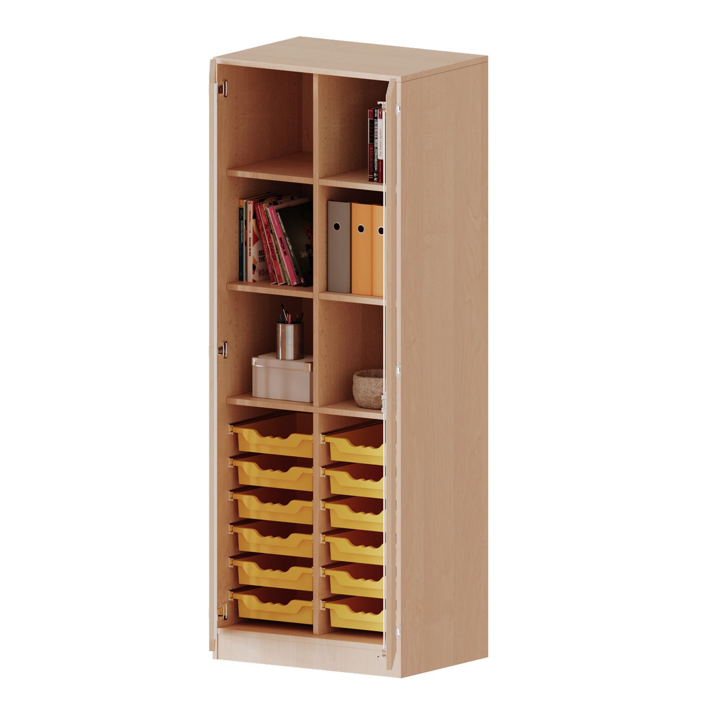 ErgoTray Schrank mit Sockel und Doppeltür, 12 flachen Boxen, B 70,3 x H 190 x T 50 cm