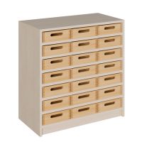 Schrank mit 21 flachen Massivholzkästen, B 78 x H 80 x T 40 cm