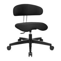 Ortho-Erzieher:innenstuhl mit Rückenlehne, Stoff schwarz, weiche Rollen, Sitzhöhe 34-47 cm