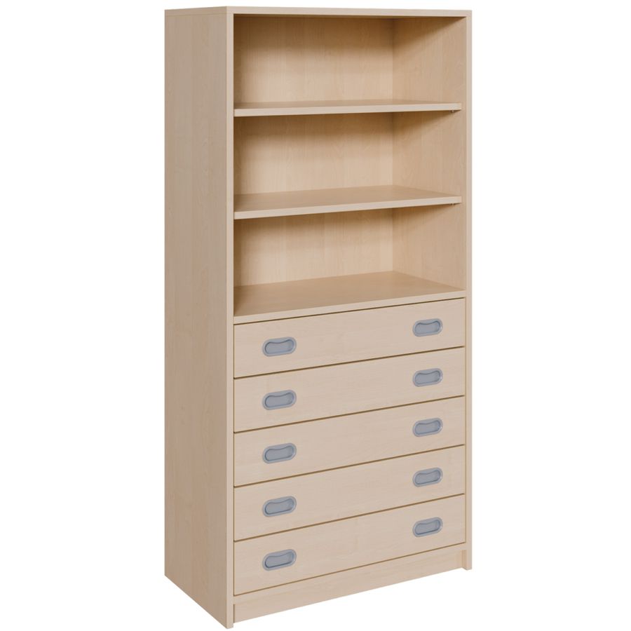Schrank mit 5 Schubladen, oben Regal mit 2 Einlegeböden, B 102 x H 160 x T 40 cm