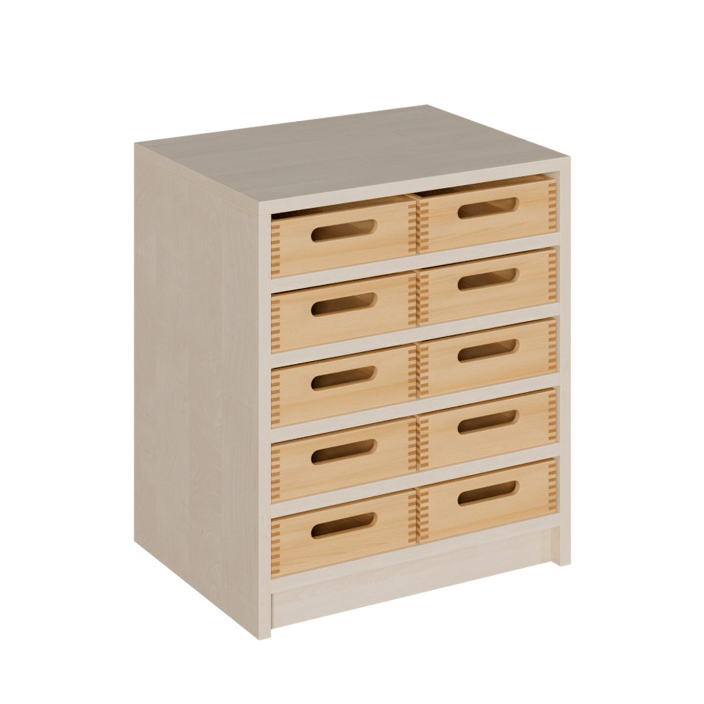 Schrank mit 10 flachen Massivholzkästen, B 52 x H 60 x T 40 cm