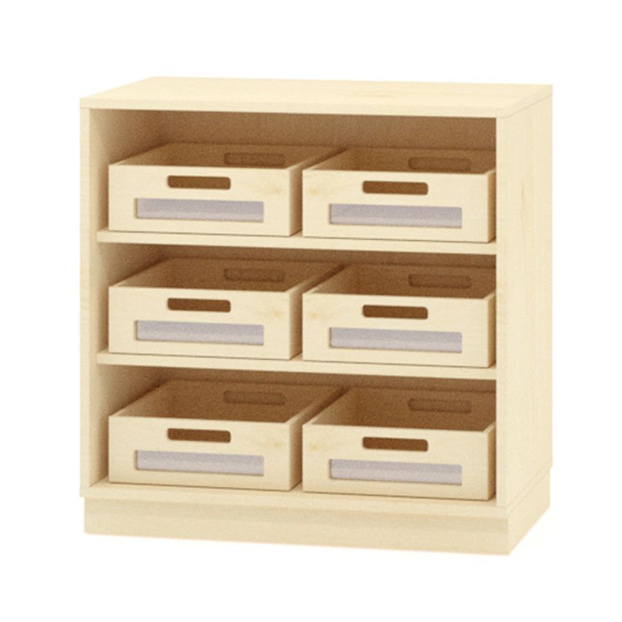 Schrank mit 6 Acryl-Materialkästen, mit Rollen, B 80 x H 80 x T 40 cm, Furnier