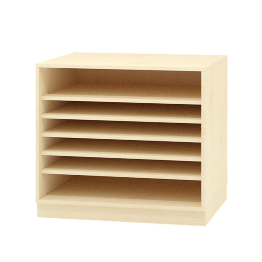 Papierschrank offen mit Sockel und 5 Einlegeböden, Furnier Eiche, B 90 x H 80 x T 60 cm