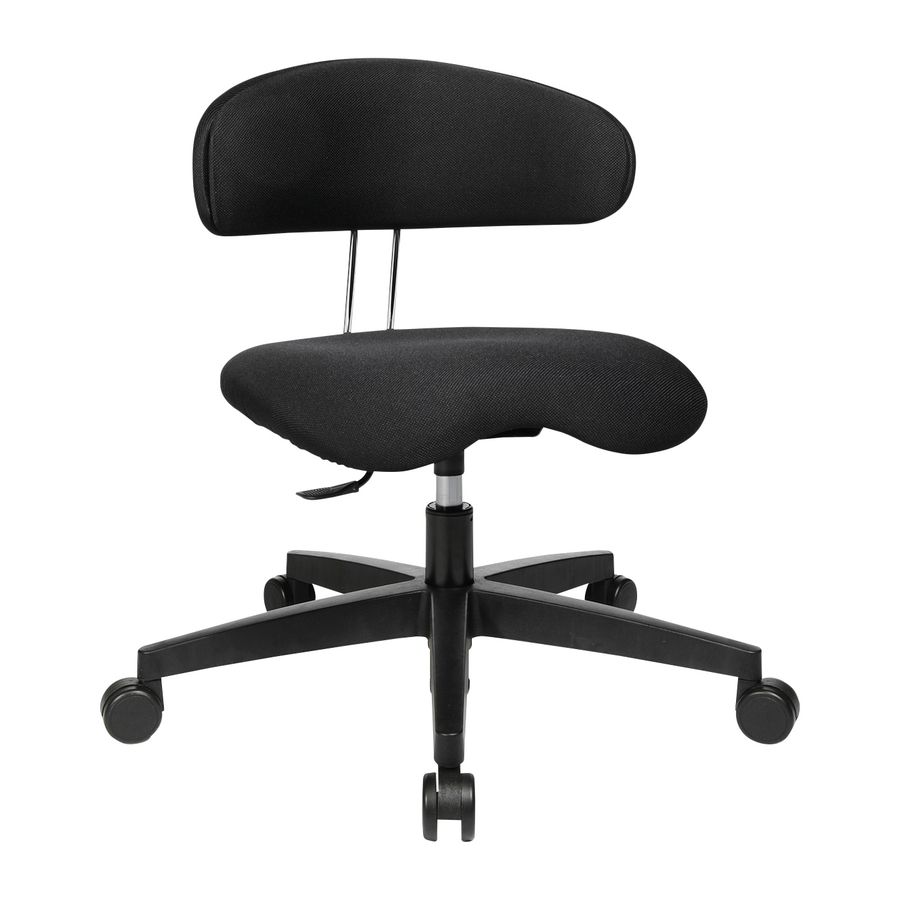 Ortho-Erzieher:innenstuhl mit Rückenlehne, Stoff schwarz, weiche Rollen, Sitzhöhe 34-47 cm