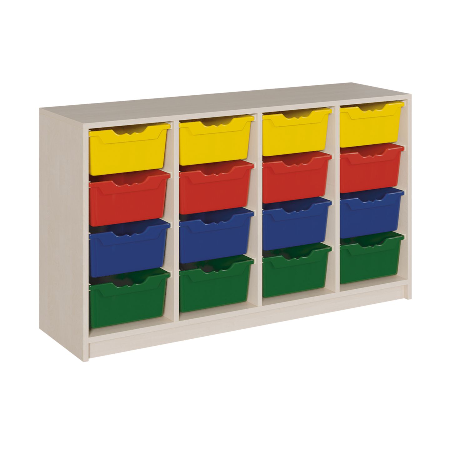 ErgoTray Schrank mit Sockel, 16 hohen Boxen, B 139 x H 80 x T 40 cm