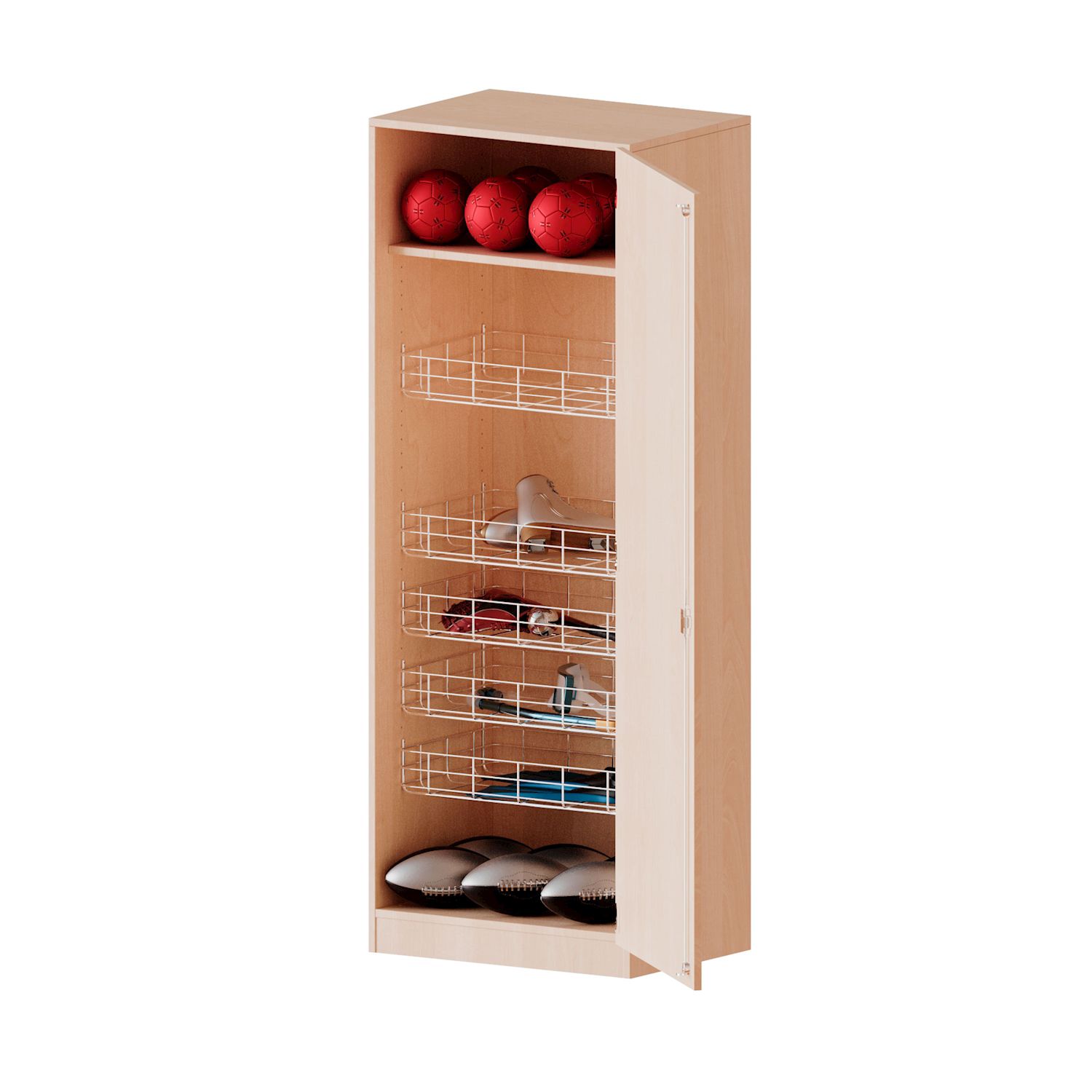 Sportschrank Ballkörben mit Tür rechts, B 70 x H 190 x T 60 cm