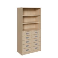 Schrank mit 10 Schubladen, oben Regal mit 2 Einlegeböden, B 102 x H 160 x T 40 cm