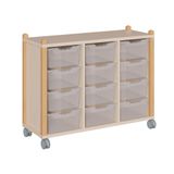 460.001.866K - Stollenregal fahrbar mit 12 hohen ErgoTray Boxen, B 109 x H 82,5 x T 40 cm
