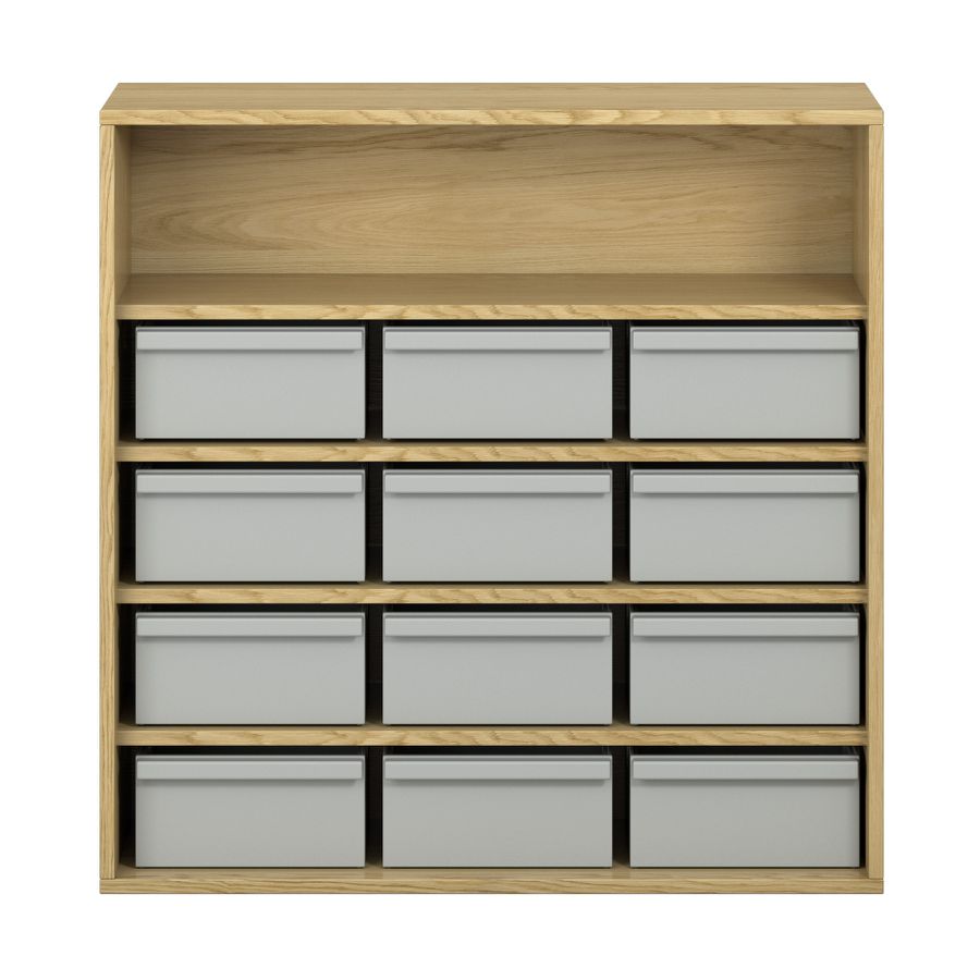 Pureo Materialschrank Furnier mit 12 Kästen, mit 4 Einlegeböden, B 100 x H 100 x T 42 cm