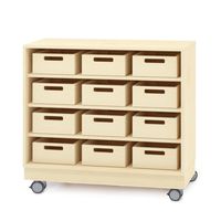 Schrank mit 12 Materialkästen mit Rollen, B 100 x H 80 x T 40 cm, Furnier