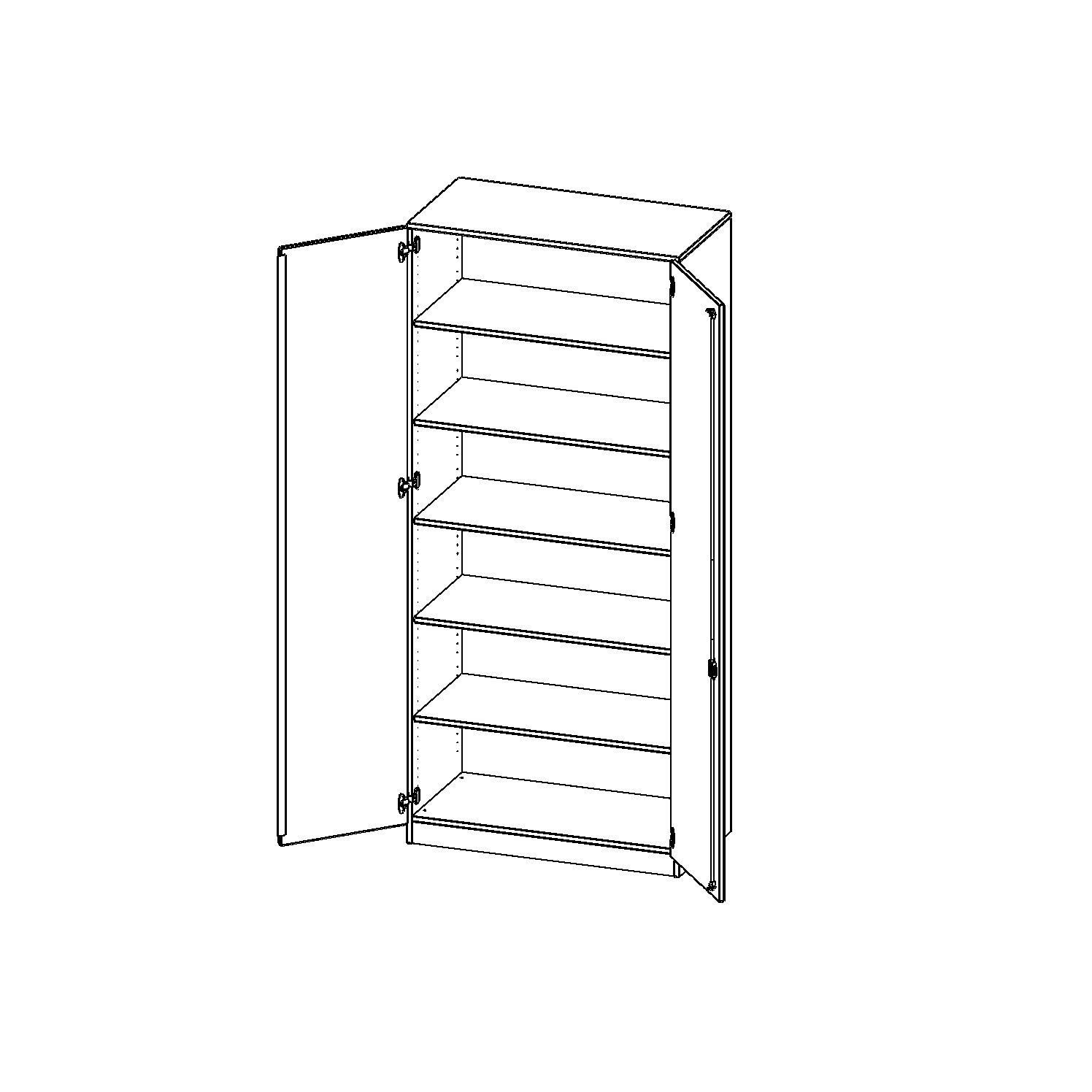 Doppeltürenschrank mit Sockel und 5 Einlegeböden, Türen abschliessbar, B 100 x H 226 x T 60 cm