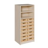 460.002.242K - Schrank mit 14 flachen Massivholzkästen, oben Regal mit 1 Einlegeboden, B 52 x H 120 x T 40 cm