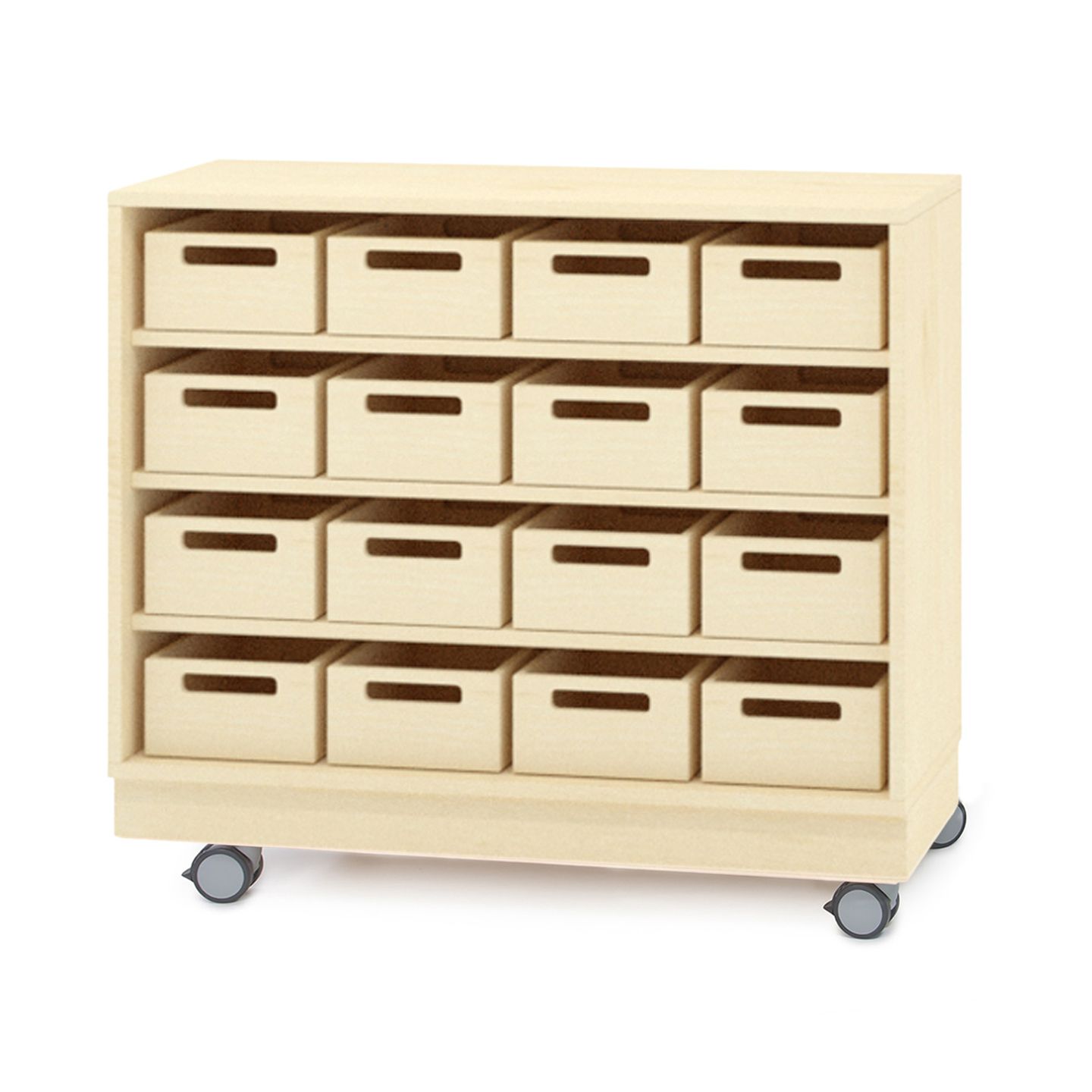 Schrank mit 16 Materialkästen, mit Rollen, Dekor, B 100 x H 80 x T 40 cm