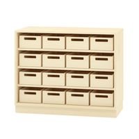 Schrank mit 16 Materialkästen, mit Sockel, B 100 x H 80 x T 40 cm, Furnier