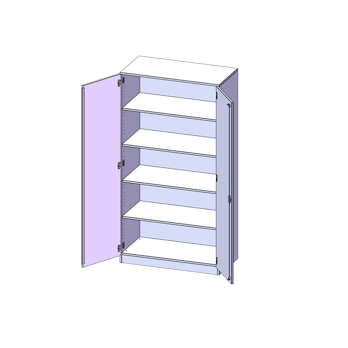 Doppeltürenschrank mit Sockel und 4 Einlegeböden, B 100 x H 190 x T 50 cm